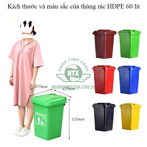 Kích thước thùng rác nhựa HDPE 60L