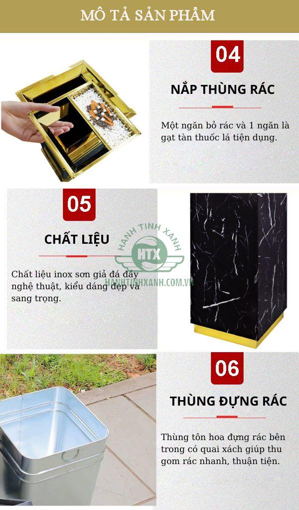 Chi tiết thiết kế thùng rác gạt tàn giả vân đá
