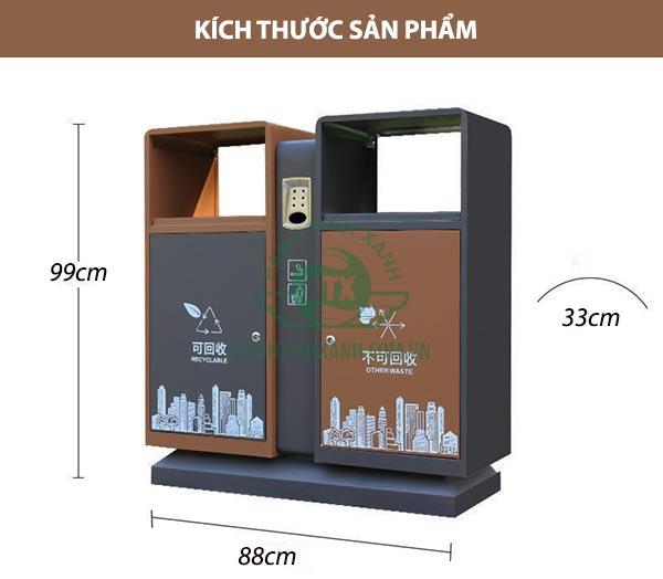 Chi tiết kích thước thùng rác 2 ngăn gạt tàn ngoài trời