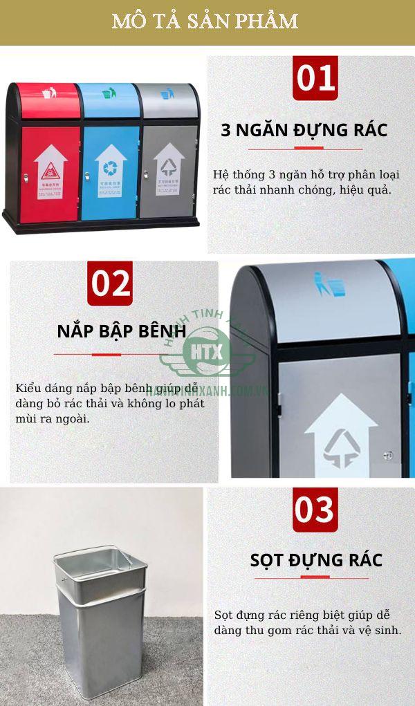 Đặc điểm cấu tạo của mẫu thùng rác 3 ngăn đường phố