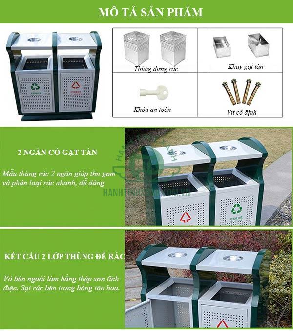 Tham khảo cấu tạo thùng rác thép loại 2 ngăn