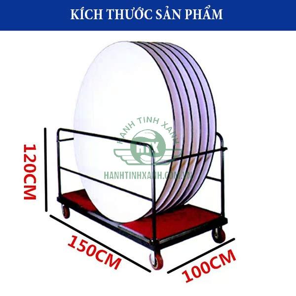 Kích thước xe đẩy mâm kính tròn bàn ăn