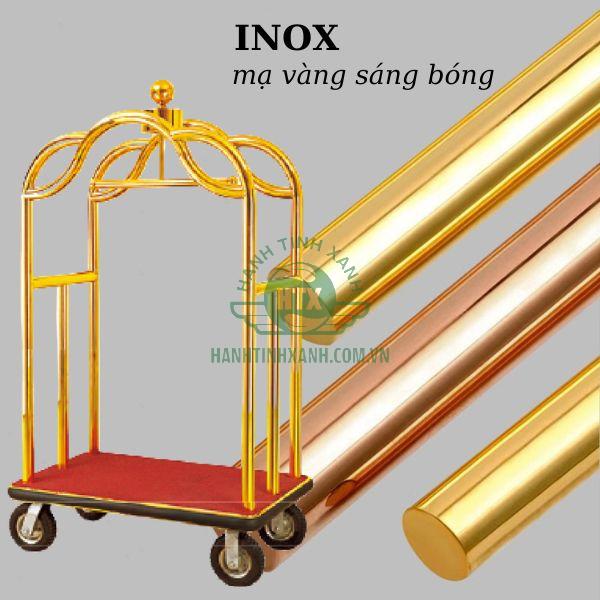 Chất liệu inox mạ vàng làm tăng độ bền của xe chở hành lý