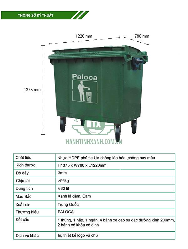 Kích thước xe thu gom rác các loại thương hiệu Paloca