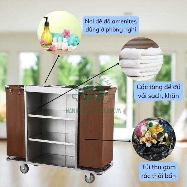 Xe làm buồng có công dụng chứa đựng các đồ dọn vệ sinh phòng