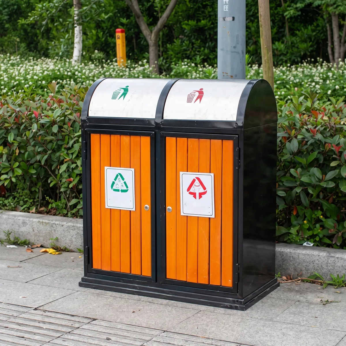 Thùng rác giả gỗ 2 ngăn dùng ngoài trời