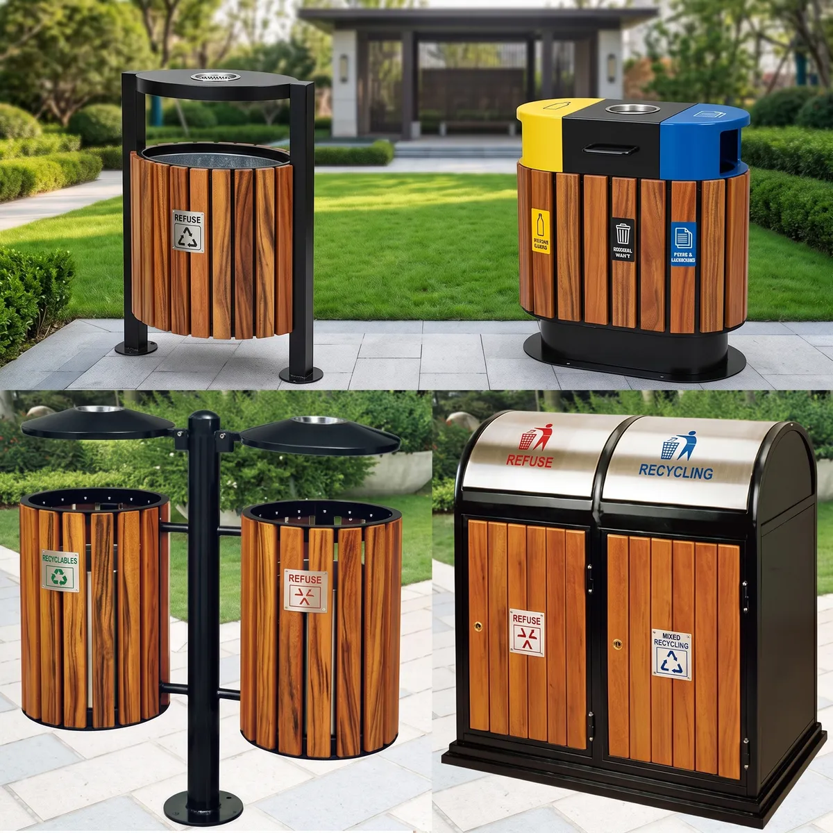 Thùng rác gỗ ngoài trời cho công viên khu đô thị