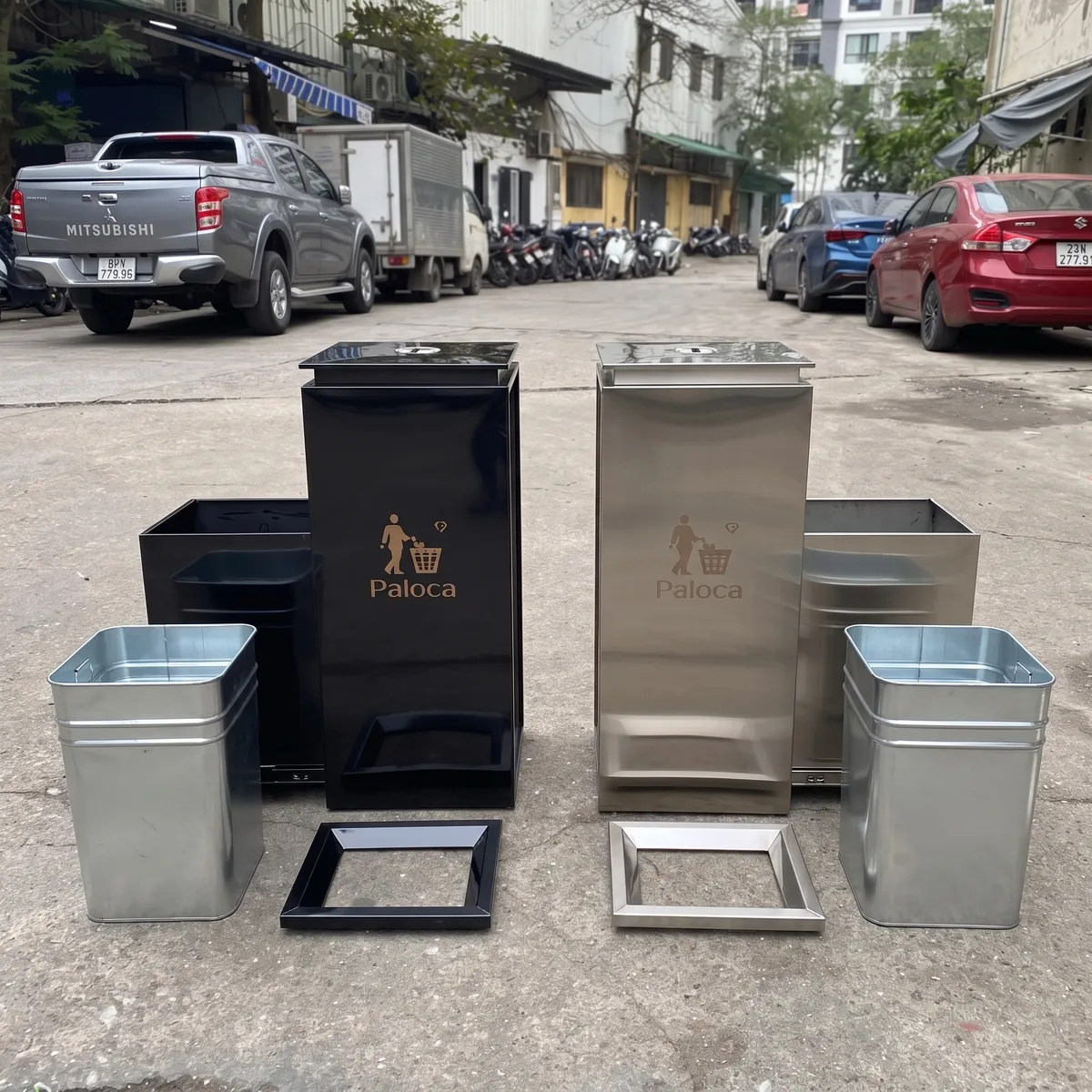 Thùng rác inox chữ nhật cao cấp cho khách sạn