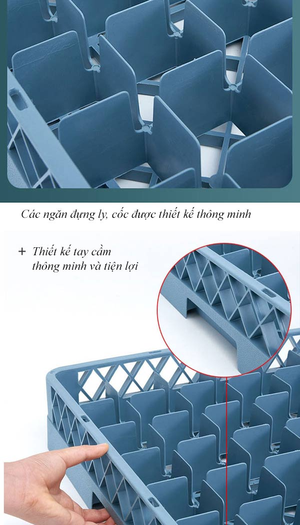 Rack đựng ly 25 ngăn màu ghi