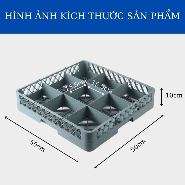 Rack đựng ly 9 ngăn màu ghi nhựa PP