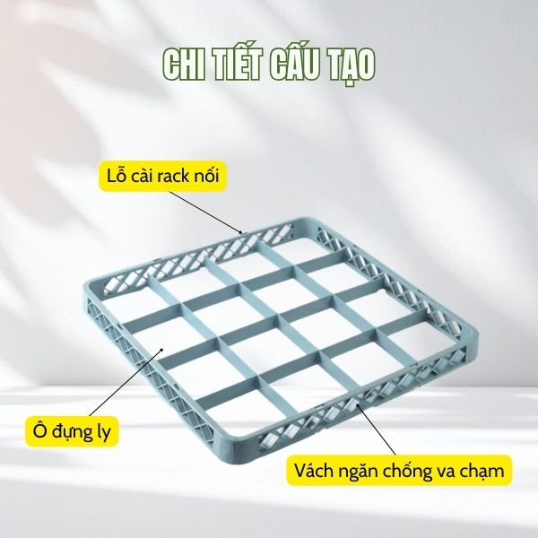 Cấu tạo chung của rack nối đựng ly cốc 16 ngăn
