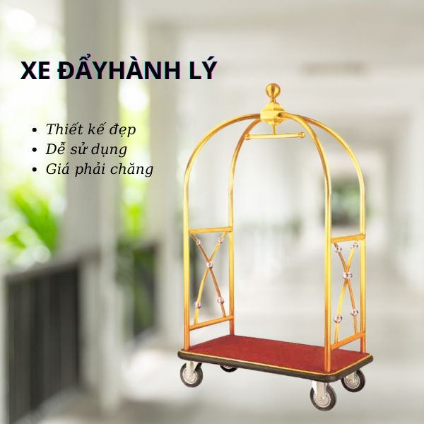 Mẫu xe đẩy hành lý inox mạ vàng kiểu dáng lồng chim