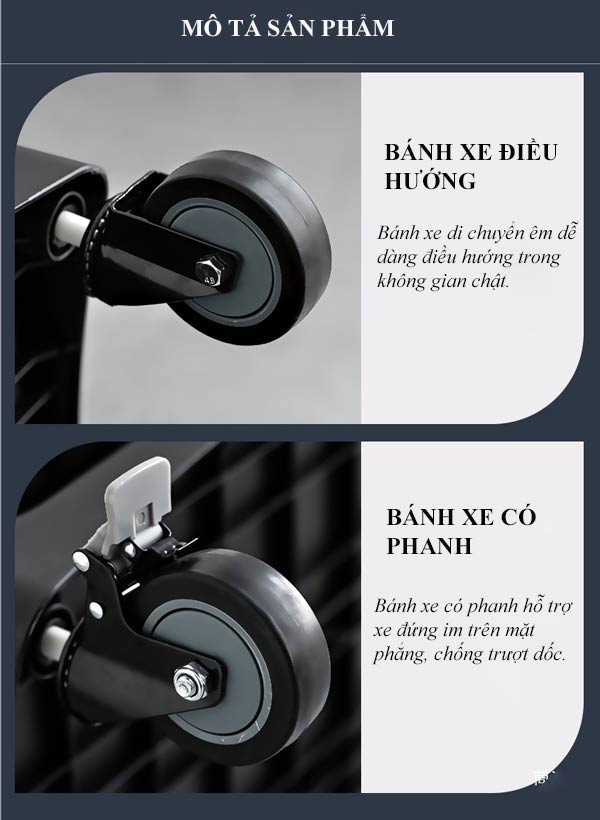 Hệ thống bánh xe trên xe đẩy thức ăn dọn bàn