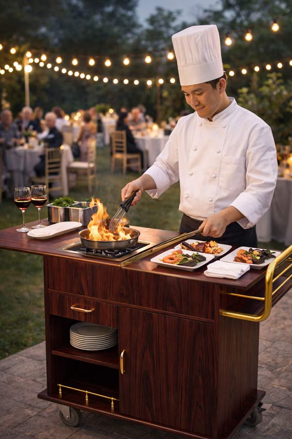Xe đẩy bàn bếp - xe phục vụ bàn có bếp nấu