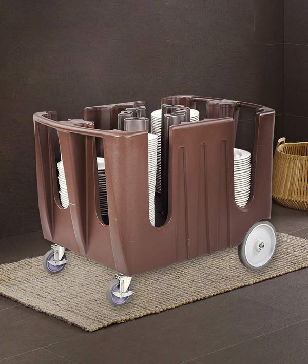 Xe đẩy bát đĩa nhà hàng màu nâu