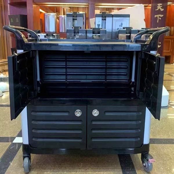 Xe đẩy đồ ăn dọn bàn bằng nhựa có cửa