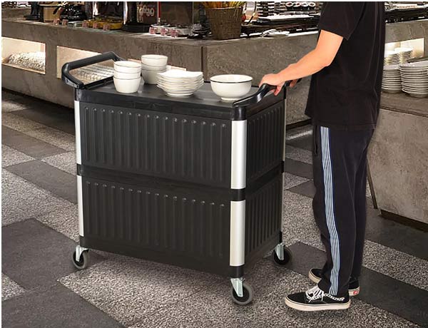 Xe đẩy đồ ăn dọn bàn bằng nhựa có cửa