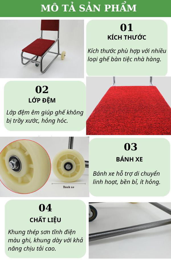 Chi tiết các bộ phận cấu thành xe đẩy ghế sự kiện