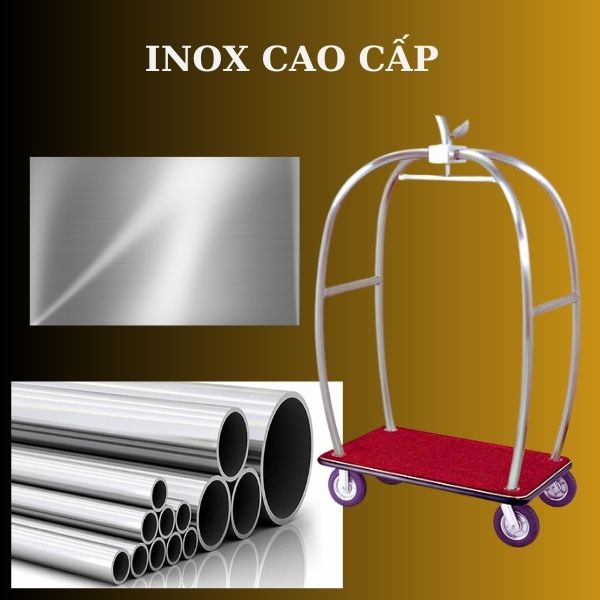 Xe chở vali hành lý sản xuất từ inox trắng