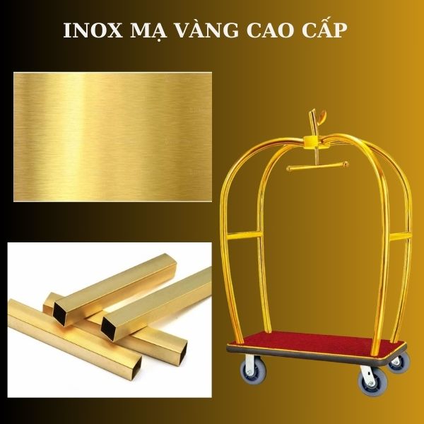 Xe chở vali hành lý sản xuất từ inox mạ vàng