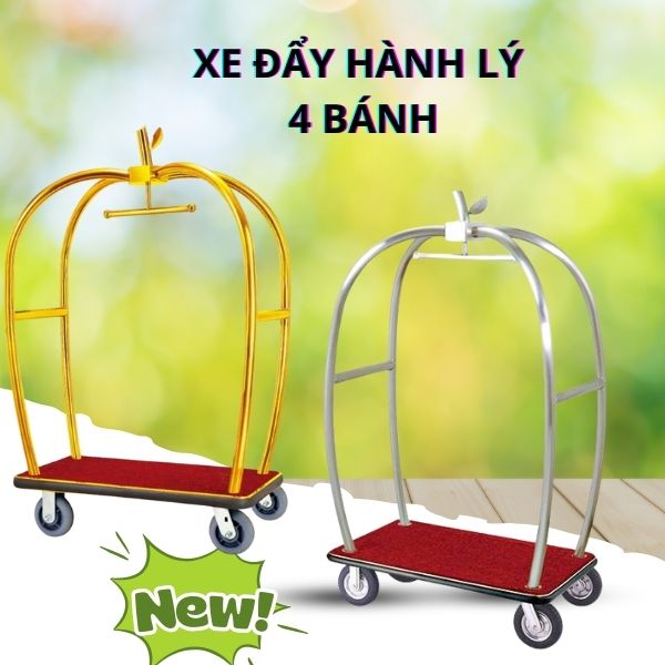 Xe đẩy hành lý 4 bánh bằng inox đẹp, sang trọng