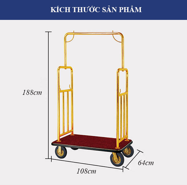 Thông số kích thước xe đẩy hành lý khách sạn bằng inox