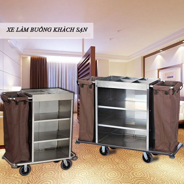 Xe dọn buồng phòng khách sạn khung inox