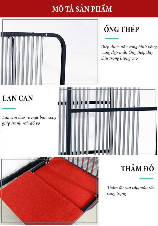 Đặc điểm từng bộ phận của xe đẩy mâm kính bàn ăn có cầu lên