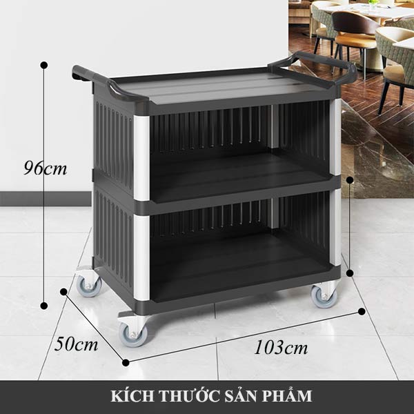 Chi tiết kích thước xe đẩy 3 tầng bằng nhựa