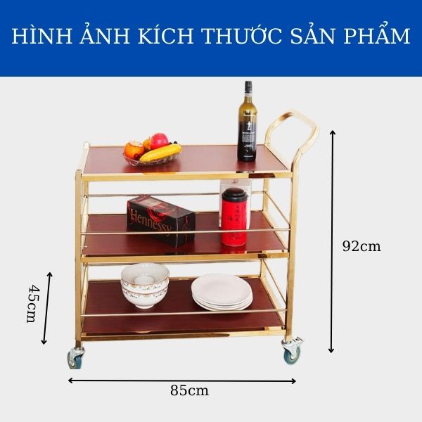Kích thước xe phục vụ bàn 3 tầng