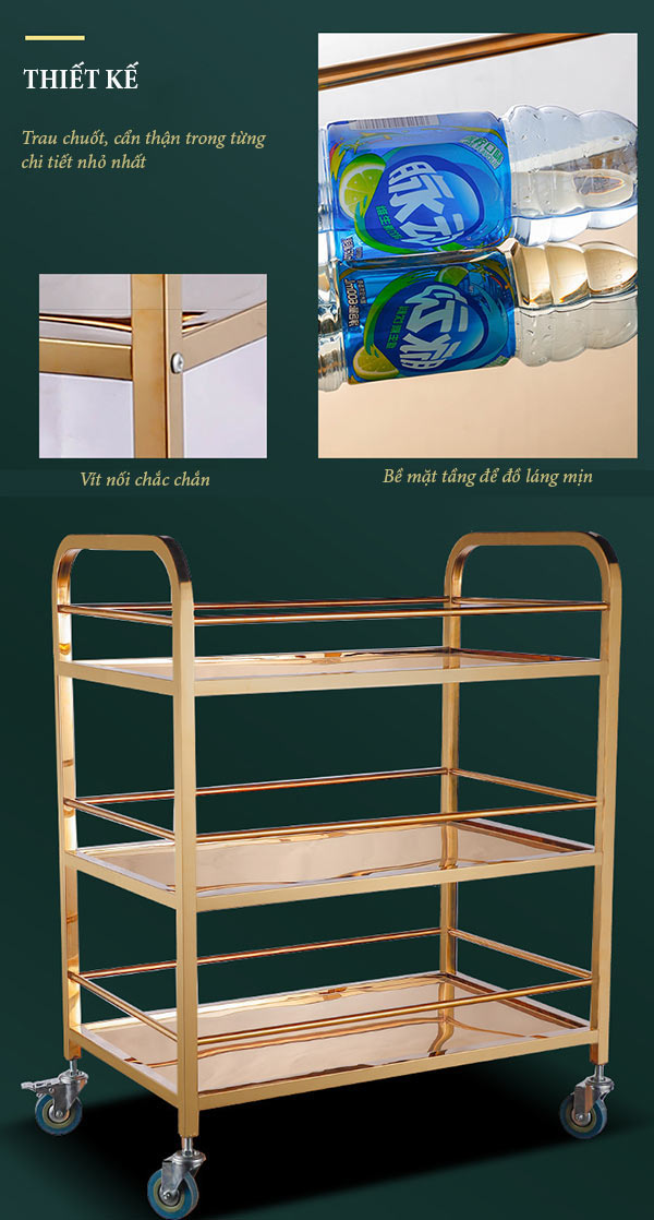 Đặc điểm thiết kế xe phục vụ rượu đồ ăn 3 tầng