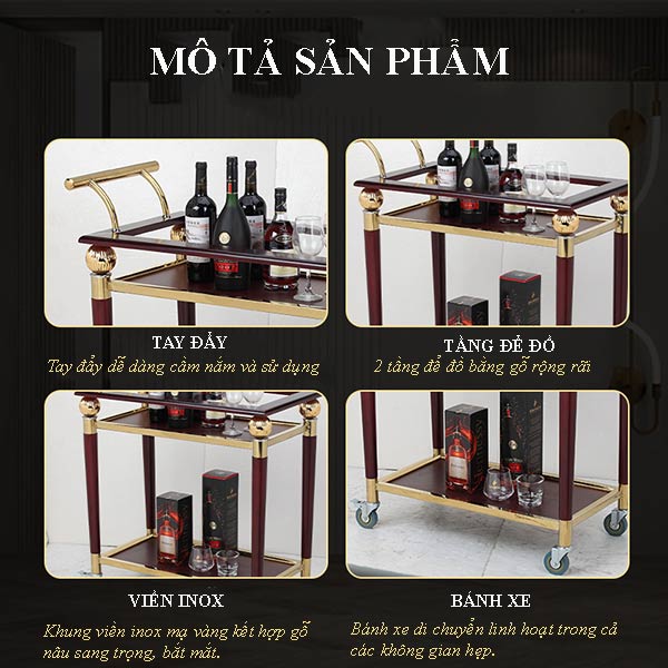 Chi tiết các đặc điểm xe phục vụ rượu trà nhà hàng, khách sạn