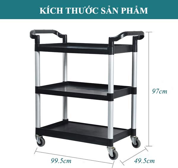 Kích thước xe đẩy nhựa 3 tầng