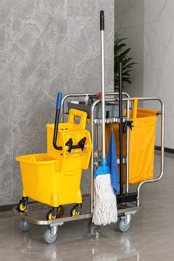 Xe inox đẩy đồ dọn vệ sinh