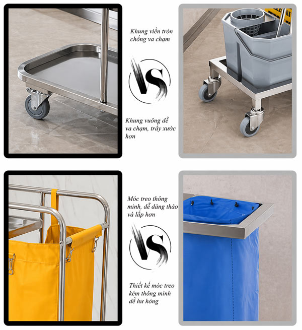 Xe inox đẩy đồ dọn vệ sinh
