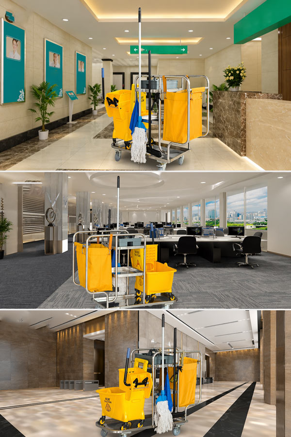 Xe inox đẩy đồ dọn vệ sinh