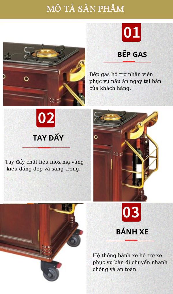 Tham khảo các đặc điểm cấu thành xe phục vụ bàn có bếp