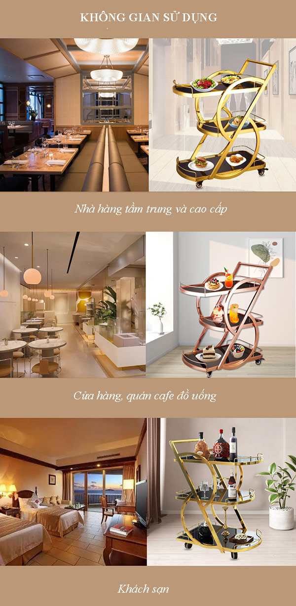 Đa dạng có không gian có thể sử dụng mẫu xe đẩy rượu khung inox mặt tầng bằng kính