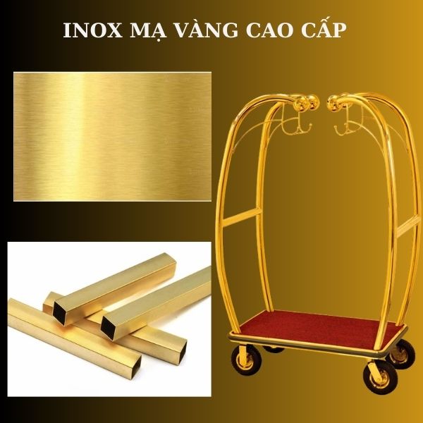 Xe chở hành lý cấu tạo từ inox mạ vàng cao cấp
