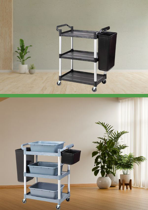 Xe dọn bàn treo xô nhựa 2 đầu