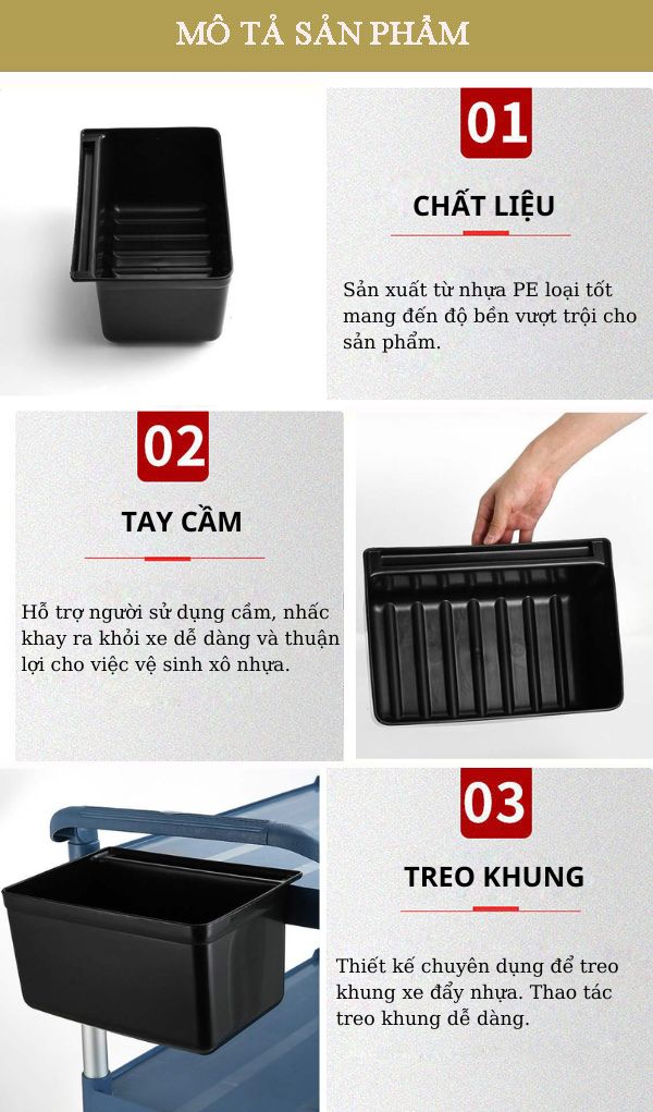 Xô nhựa treo xe dọn đồ nhà hàng cỡ nhỏ