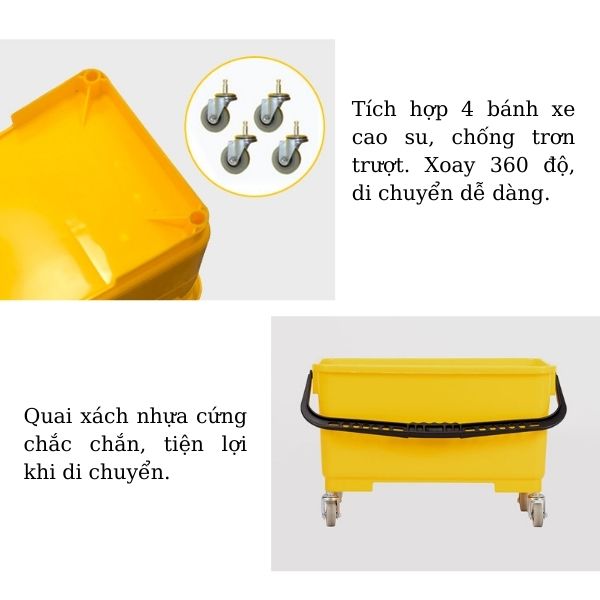 Thiết kế xô lau với bánh xe di chuyển linh hoạt