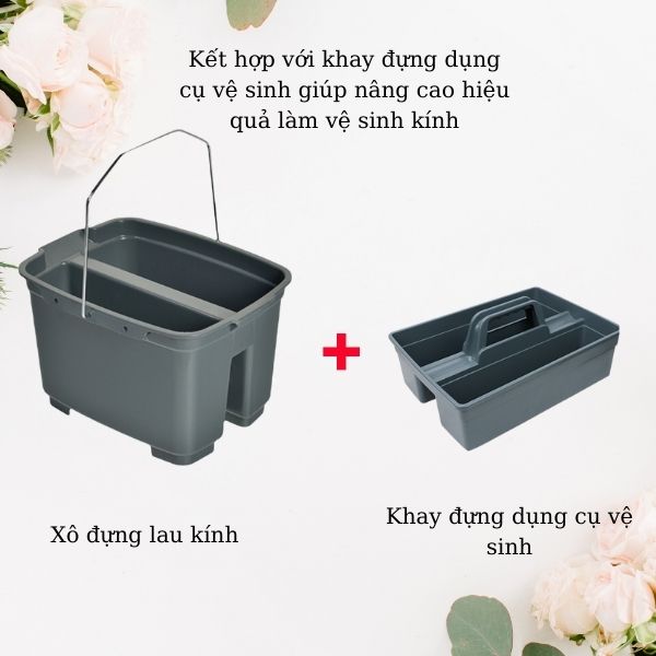 Xô lau kính kết hợp với khay đựng dụng cụ vệ sinh cho hiệu quả làm việc cao, tiết kiệm thời gian